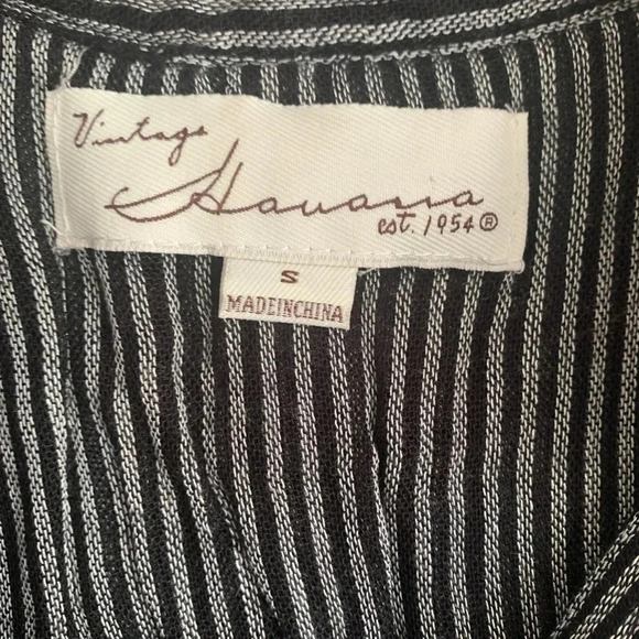 🩵Vintage Havana Black White Striped "Take A Trip" Emboridered Button Up  (S) - Picture 3 of 11
